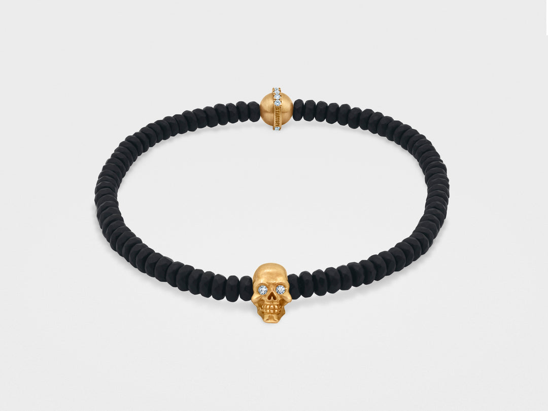 Skull Bracelet with Black Faceted Agate