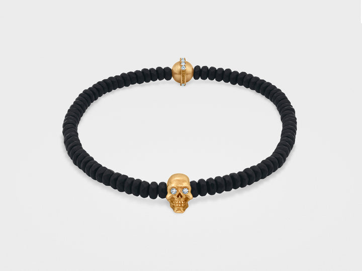 Skull Bracelet with Black Faceted Agate