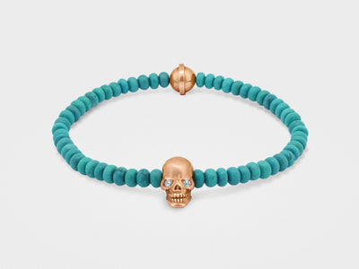 Skull Bracelet in 18K Gold with Diamond Eyes and Turquoise