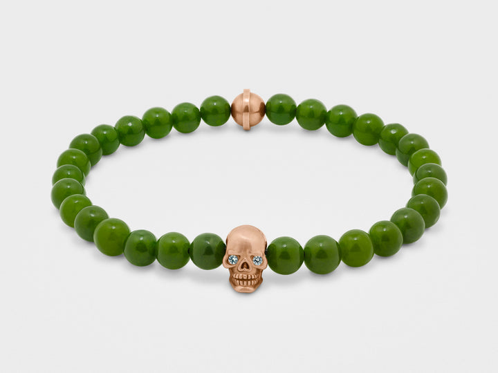 Skull Bracelet in 18K Gold with Diamond Eyes and Green Jade