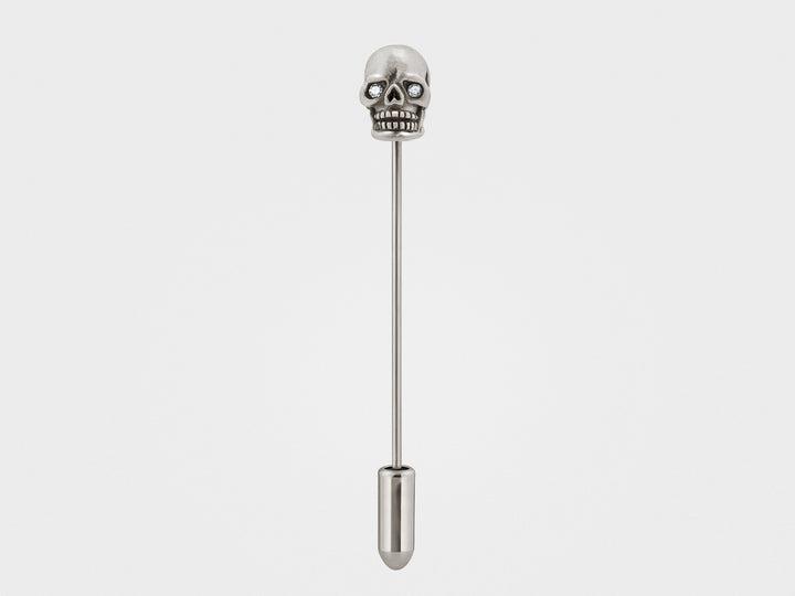 Skull Lapel Pin in Oxidized Silver with Diamond Eyes
