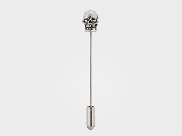 Skull Lapel Pin in Oxidized Silver with Diamond Eyes