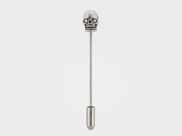 Skull Lapel Pin in Oxidized Silver with Diamond Eyes
