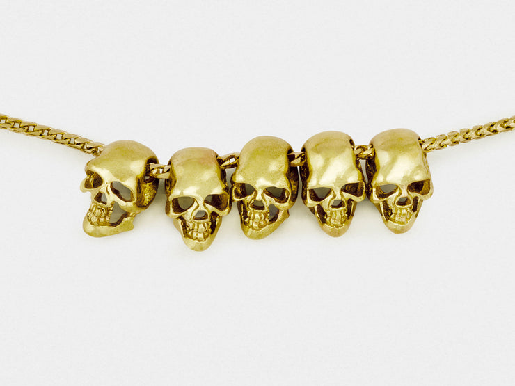 Five Skulls 18K Gold Trophy Necklace with Gold Chain