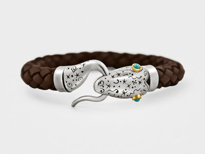 Snake Leather Bracelet in Silver, 18KT Gold and Turquoise