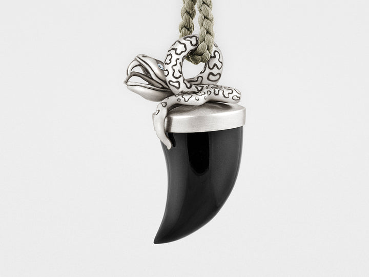 Snake Pendant Necklace with Black Onyx Tusk