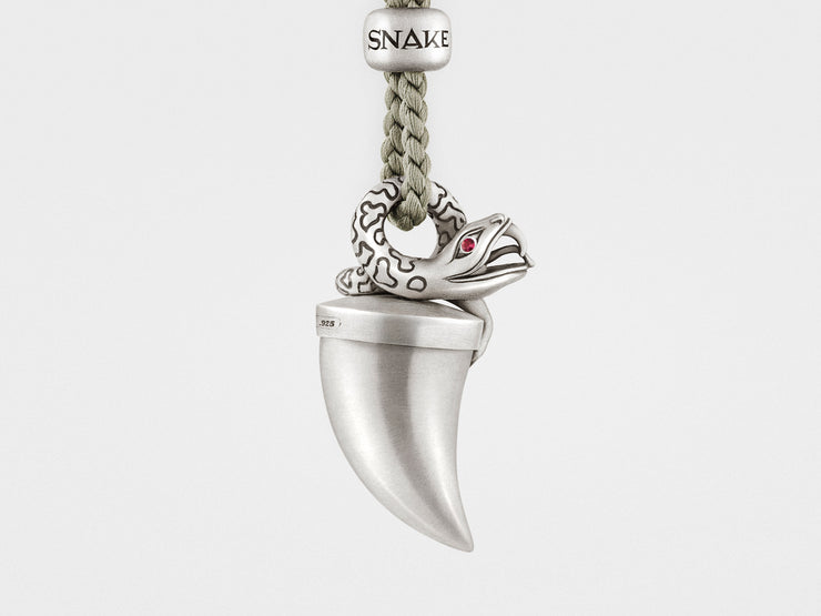 Snake Pendant Necklace with Tusk Locket and Ruby Eyes