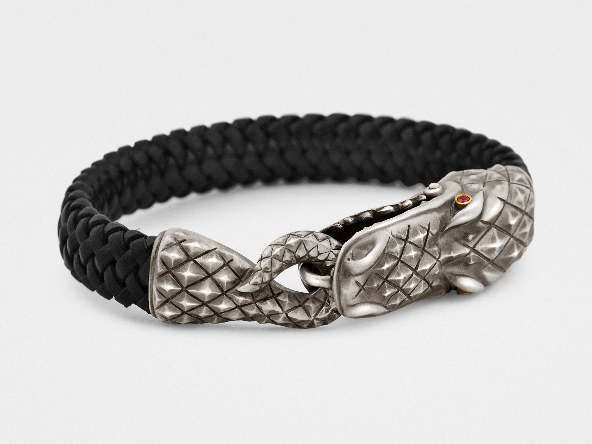 Alligator Clasp Bracelet in Silver, 18KT Gold and Rubies – Snake Bones