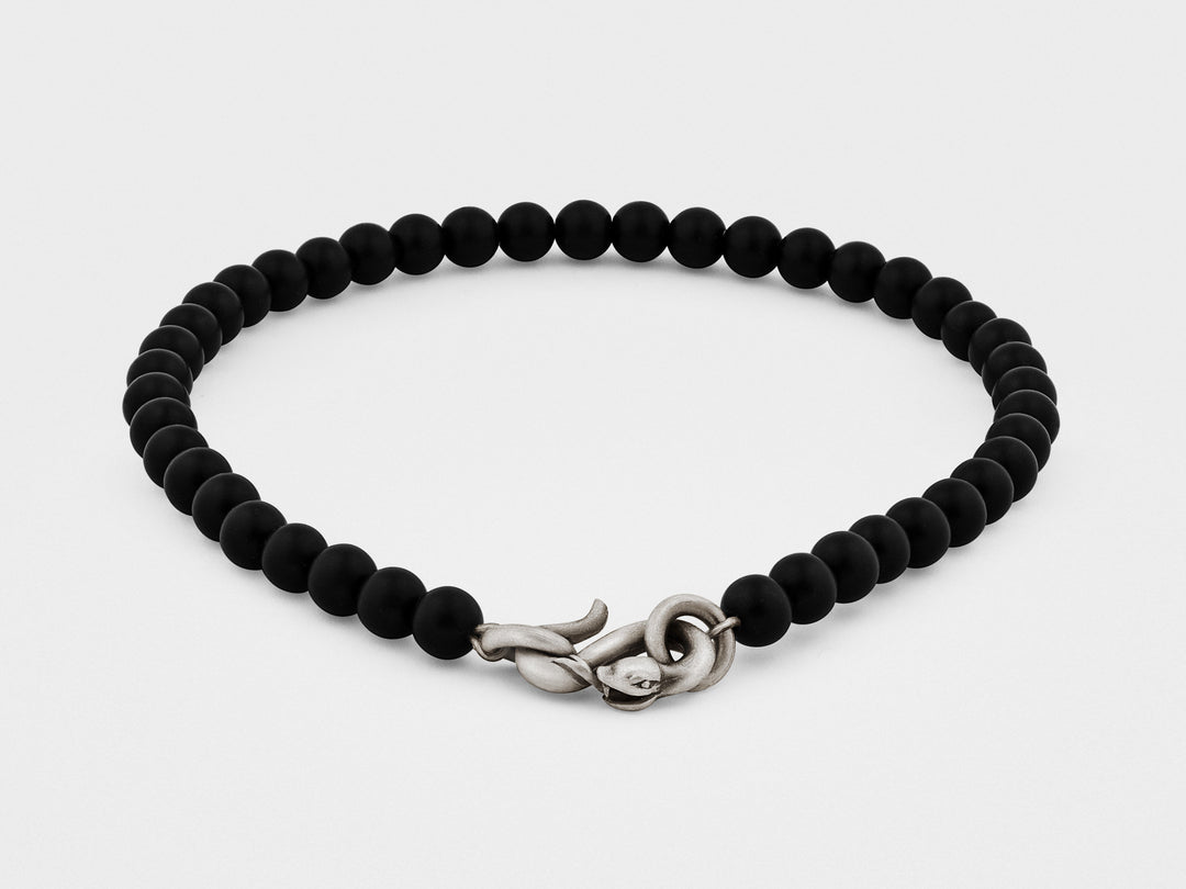 Snake Clasp Bracelet in Sterling Silver with Black Onyx