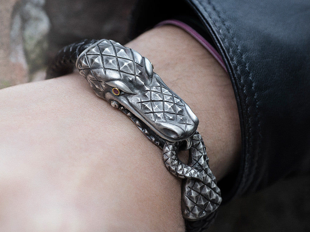 アクセサリー Rare Crocodile Leather Studs Bracelet Rare Crocodile
