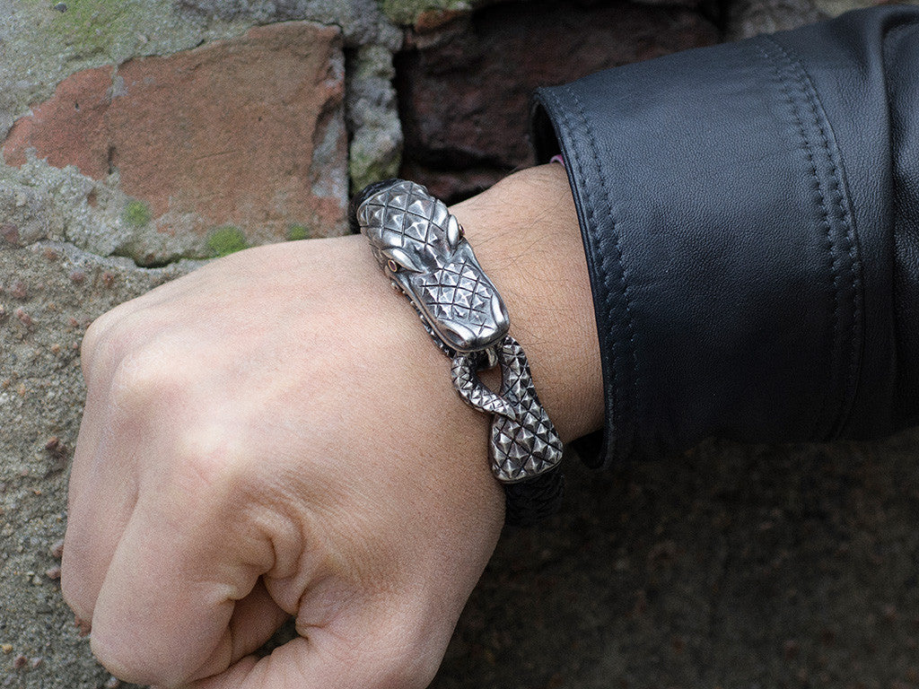 Alligator Clasp Bracelet in Silver, 18KT Gold and Rubies