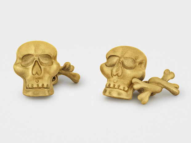 "Jolly Roger" Skull and Bones Cufflinks in 18K Gold