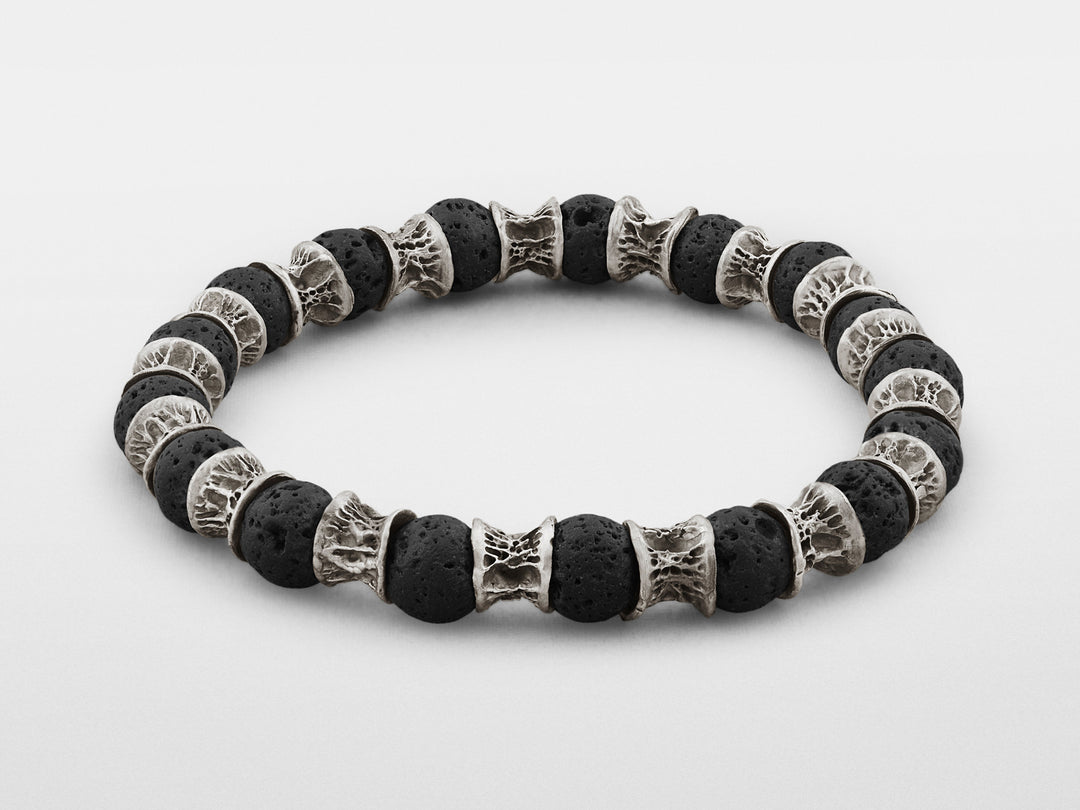 Lava Beads, Oxidized Sterling Silver Bracelet