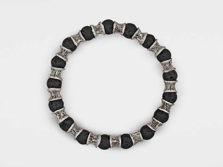 Lava Beads, Oxidized Sterling Silver Bracelet
