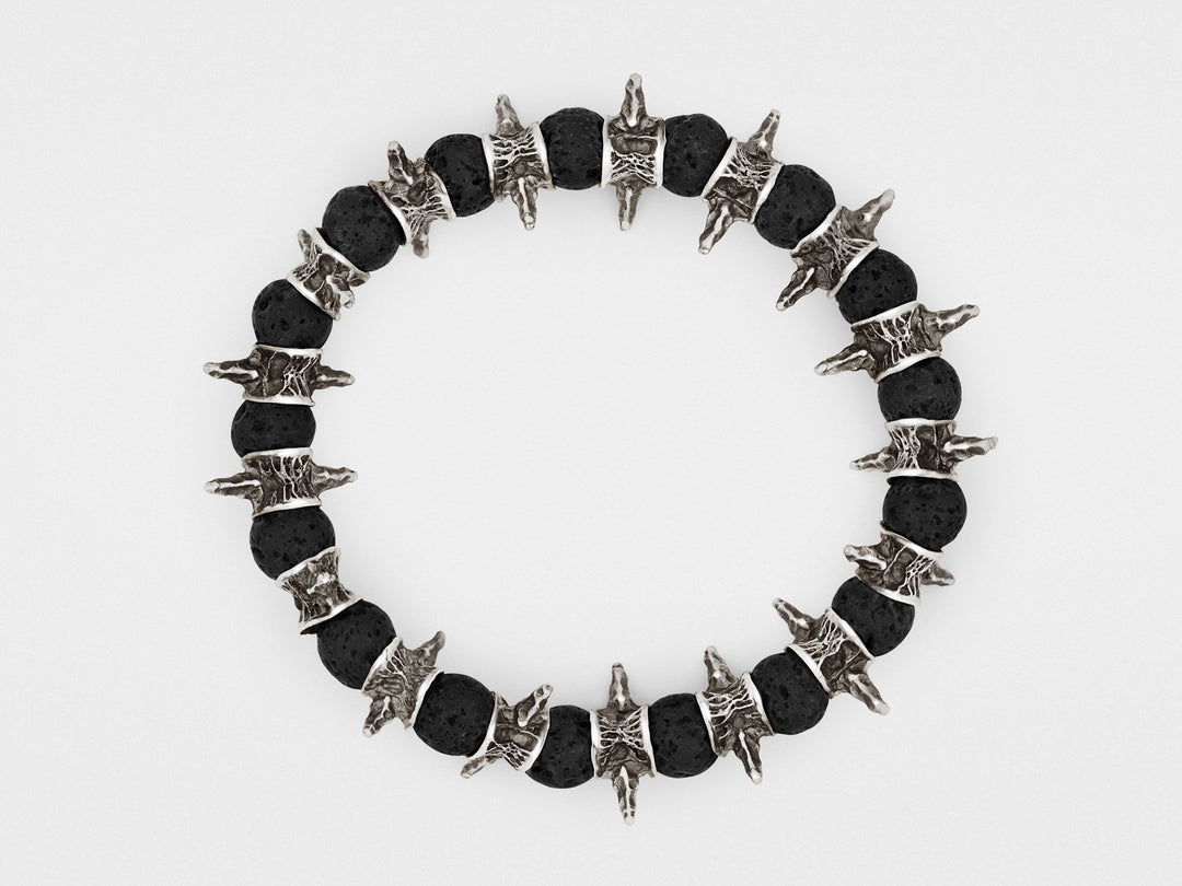 Lava Beads, Oxidized Sterling Silver Spiky Bracelet