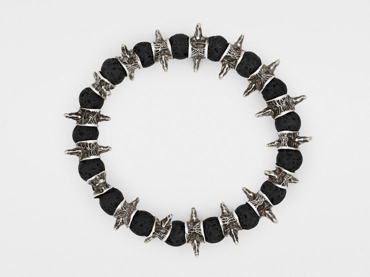Lava Beads, Oxidized Sterling Silver Spiky Bracelet