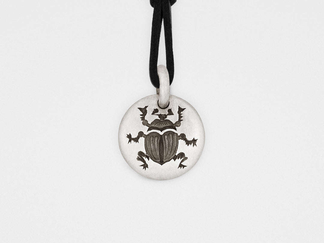 Scarab Beetle Charm Pendant in Sterling Silver