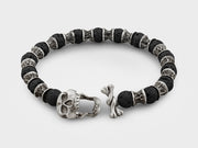 Sterling Silver Skull and Bones, Lava Beads Bracelet