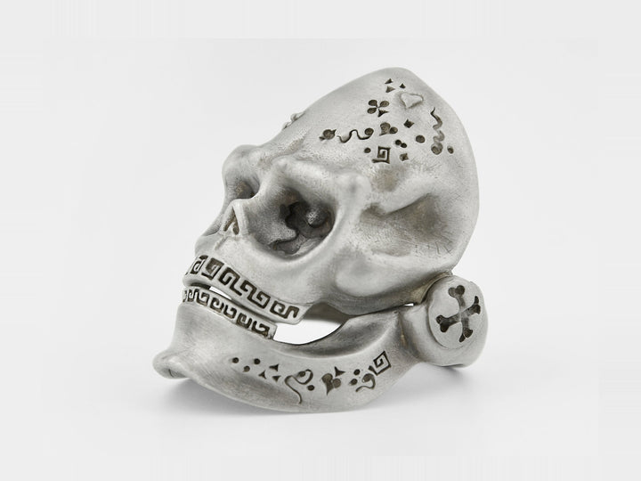 Skull Ring with Hinged Jaw in Sterling Silver