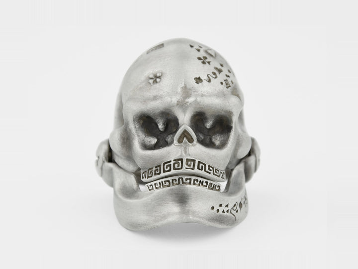 Skull Ring with Hinged Jaw in Sterling Silver