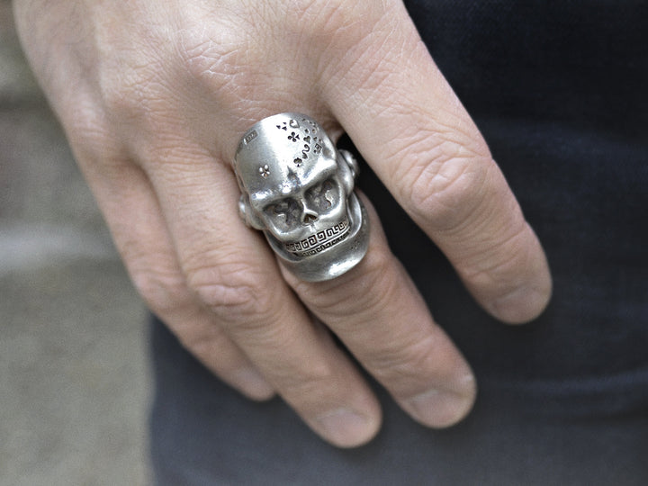 Skull Ring with Hinged Jaw in Sterling Silver