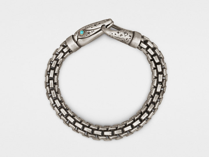 Snake Bracelet with Chain in Silver, 18KT Gold and Turquoise