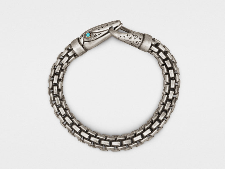 Snake Bracelet with Chain in Silver, 18KT Gold and Turquoise