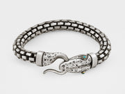 Snake Bracelet with Chain in Silver, 18KT Gold and Turquoise