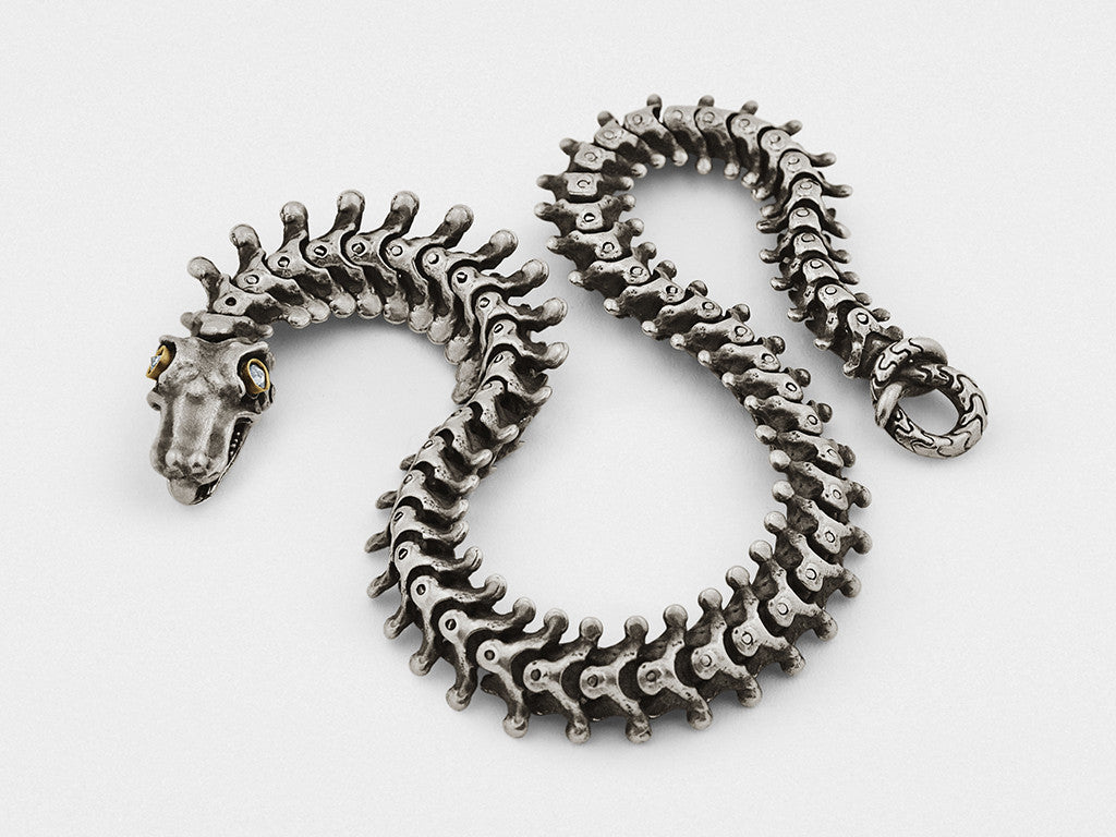 Snake Bones Bracelet in Sterling Silver and 18KT Gold with Diamonds