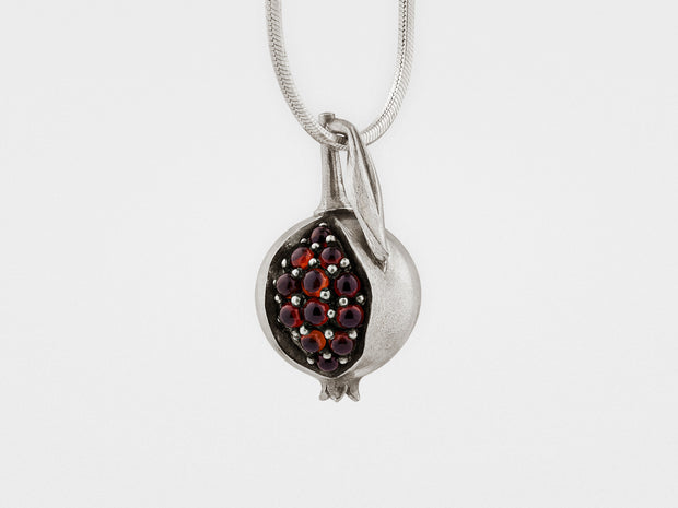 Pomegranate Pendant in Sterling Silver with Garnet