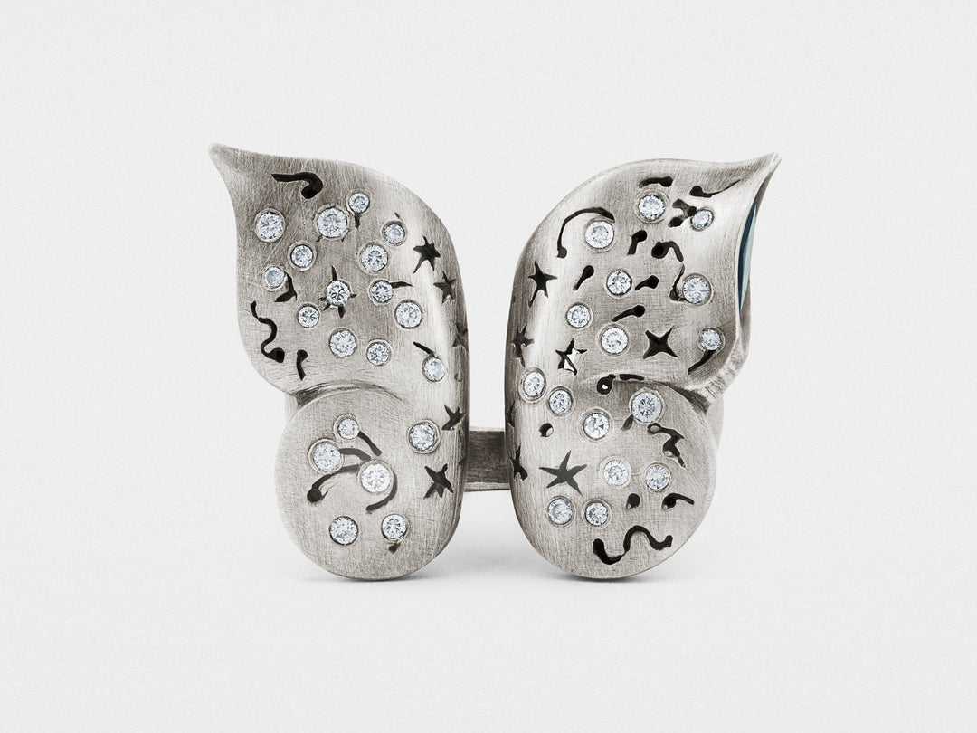 Butterfly Ring with Diamonds in Sterling Silver