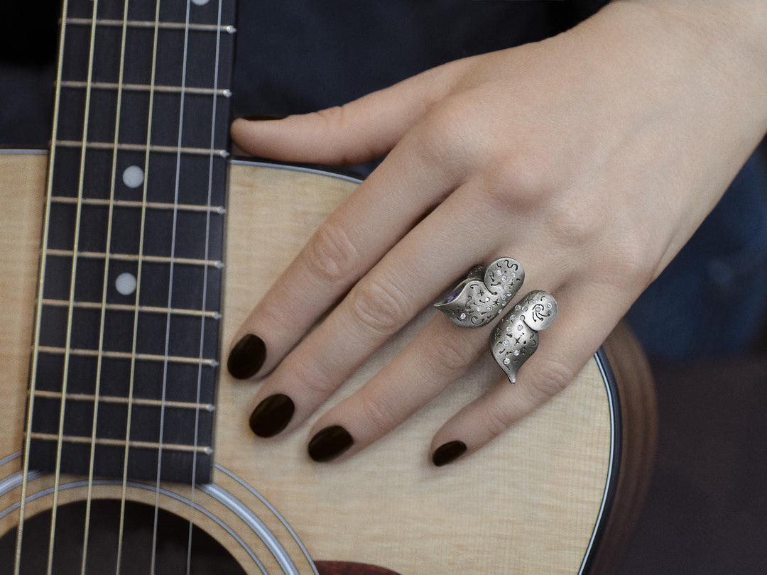 Butterfly Ring with Diamonds in Sterling Silver