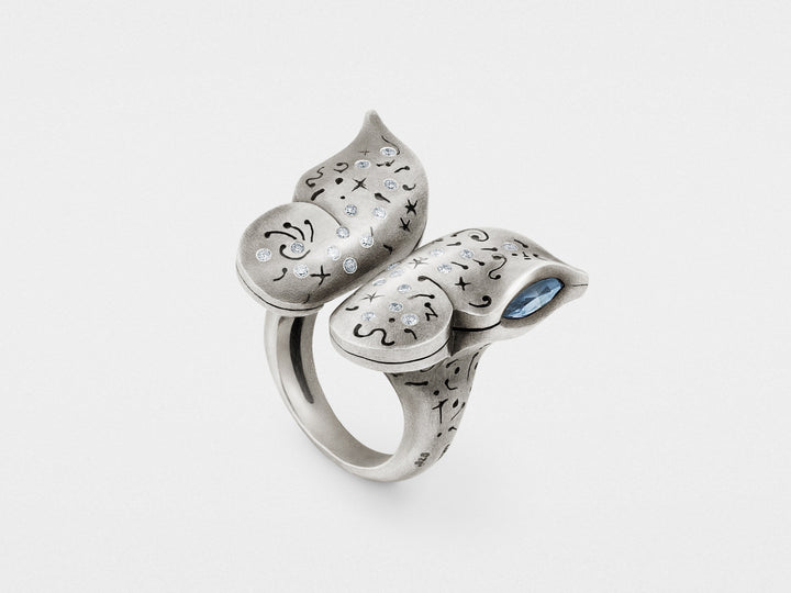 Butterfly Ring with Diamonds in Sterling Silver