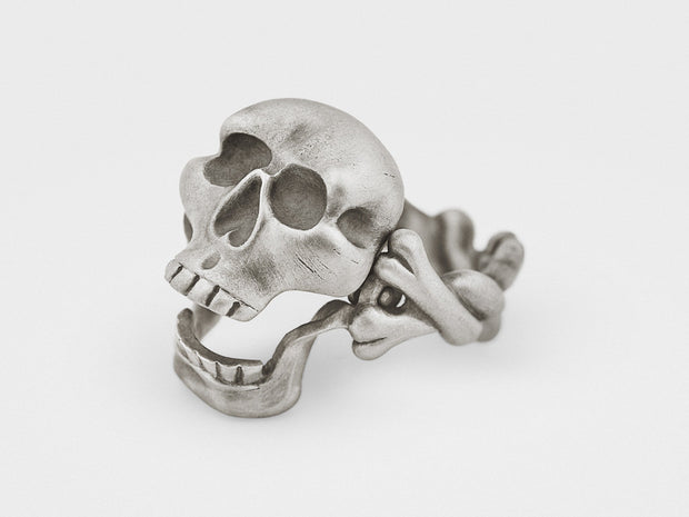 Skull and Crossbones Ring with Hinged Jaw