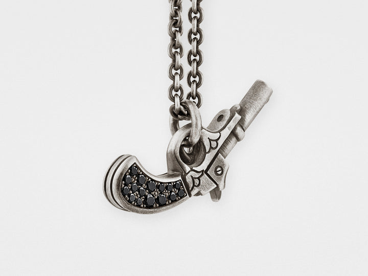 Gun Pendant in Sterling Silver with Black Diamonds