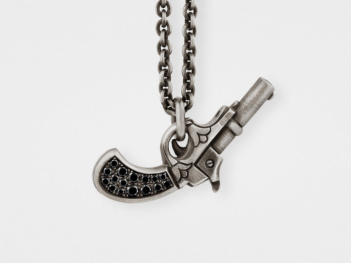 Gun Pendant in Sterling Silver with Black Diamonds