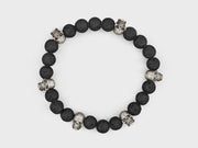 Sterling Silver Skulls, Black Diamonds, Lava Beads Bracelet