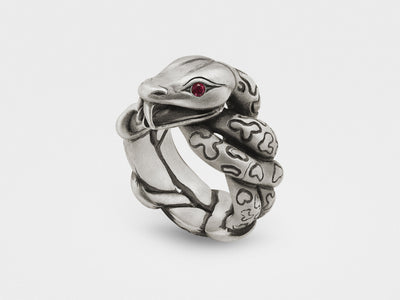Snake Ring with Rubies in Sterling Silver