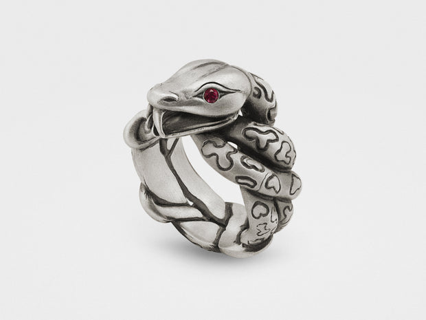 Snake Ring with Rubies in Sterling Silver