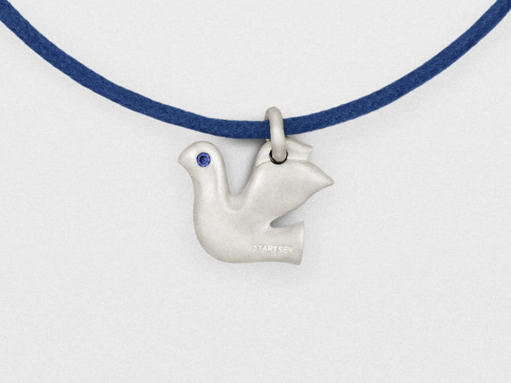 Dove Charm Bracelet in Sterling Silver with Blue Sapphires