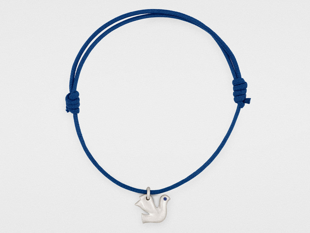 Dove Charm Bracelet in Sterling Silver with Blue Sapphires