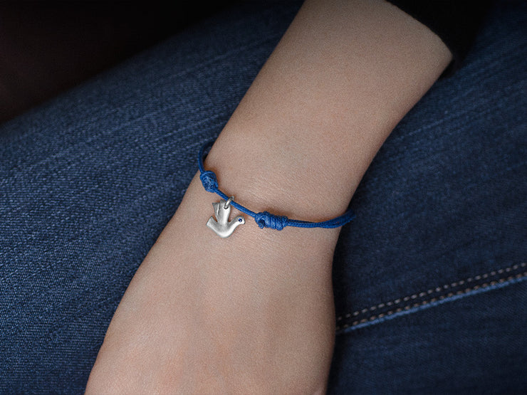Dove Charm Bracelet in Sterling Silver with Blue Sapphires