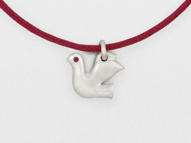 Dove Charm Bracelet in Sterling Silver with Pink Sapphires
