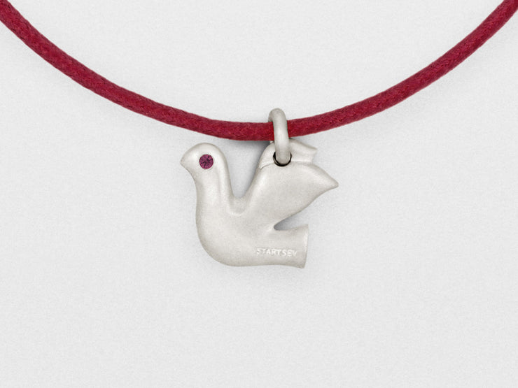 Dove Charm Bracelet in Sterling Silver with Pink Sapphires