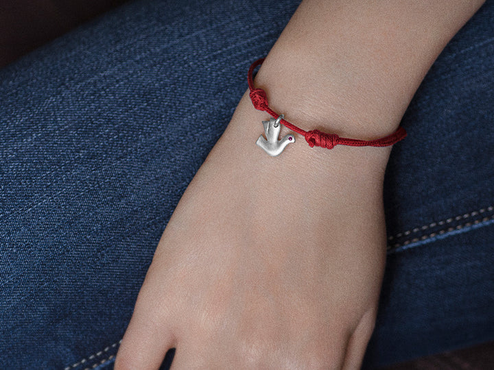 Dove Charm Bracelet in Sterling Silver with Pink Sapphires