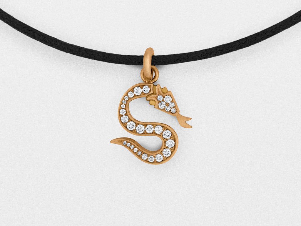 Snake Bones Logo Diamond Charm Bracelet in 18K Gold