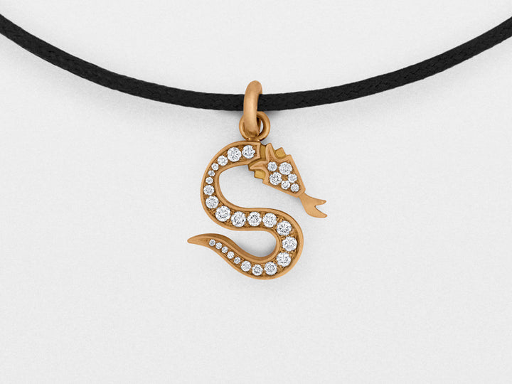 Snake Bones Logo Diamond Charm Bracelet in 18K Gold
