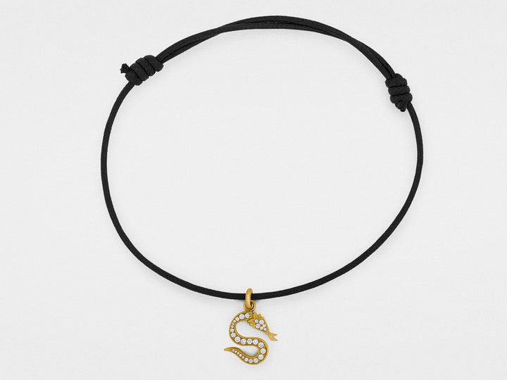 Snake Bones Logo Diamond Charm Bracelet in 18K Gold