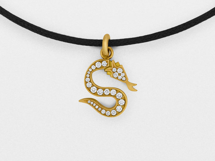 Snake Bones Logo Diamond Charm Bracelet in 18K Gold