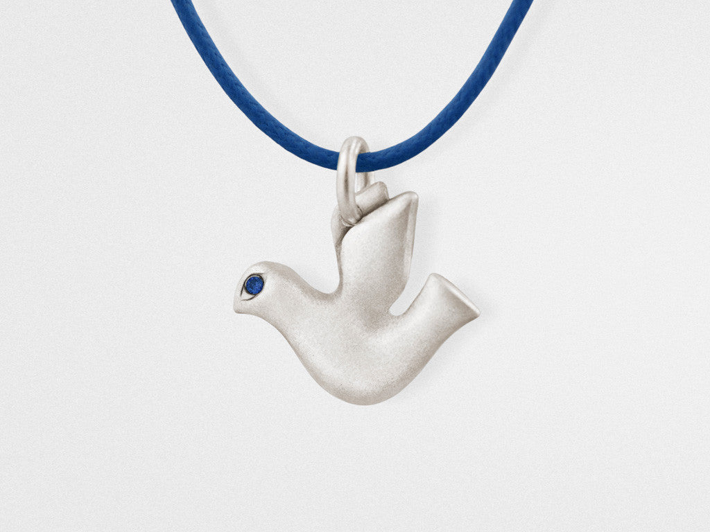 Dove Pendant in Oxidized Sterling Silver with Blue Sapphires